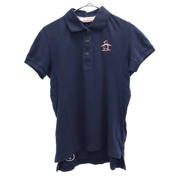 古着 Munsing wear マンシングウェア ワンポイント刺繍 ゴルフ 半袖 ポロシャツ M ネイビー 鹿の子地 レディース 【中古】