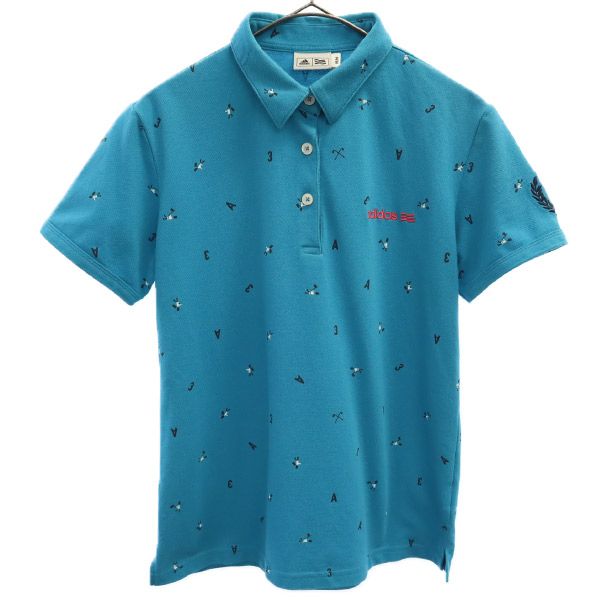 古着 adidas アディダス 総柄 ゴルフ 半袖 ポロシャツ M ブルー スポーツ レディース 【中古】 【PD】