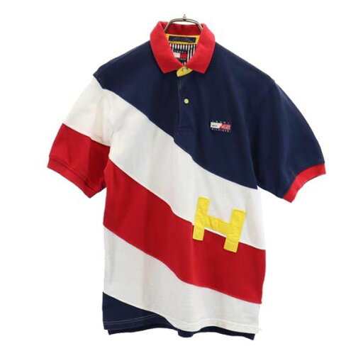 古着 TOMMY HILFIGER トミーヒルフィガー 90s オールド フラッグタグ 半袖 ポロシャツ L 紺×白×赤×黄 鹿の子 メンズ 【中古】 【PD】 古着 TOMMY HILFIGER トミーヒルフィガー 90s オールド フラッグタグ 半袖 ポロシャツ L 紺×白×赤×黄 鹿の子 メンズ 【中古】 【PD】