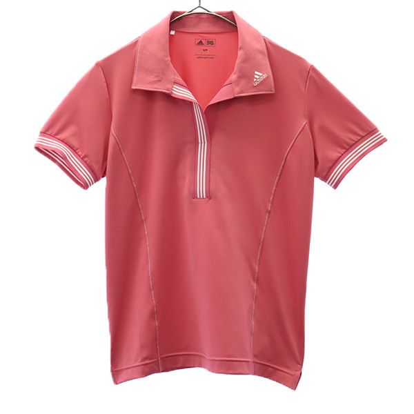 古着 adidas アディダス 刺繍 ゴルフ 半袖 スキッパー ポロシャツ S ピンク レディース 【中古】