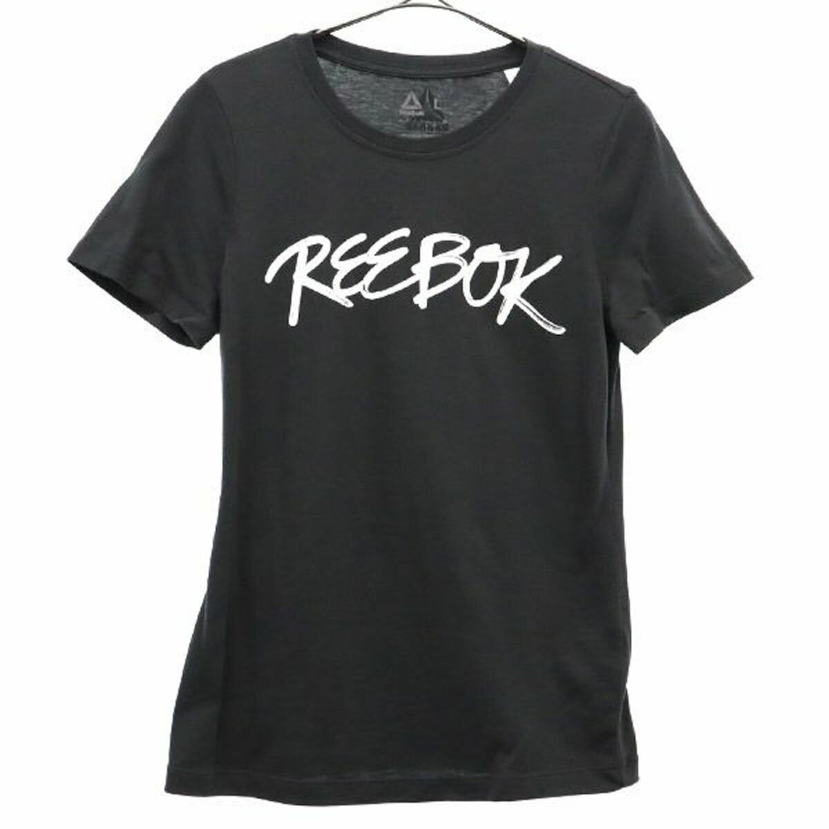 古着 Reebok リーボック プリント トレーニング 半袖 Tシャツ L ブラック スポーツ ウォームアップ レディース 【中古】