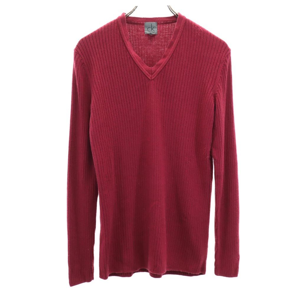 古着 Calvin klein カルバンクライン ウールブレンド 長袖 Vネック セーター L レッド系 ニット メンズ 【中古】