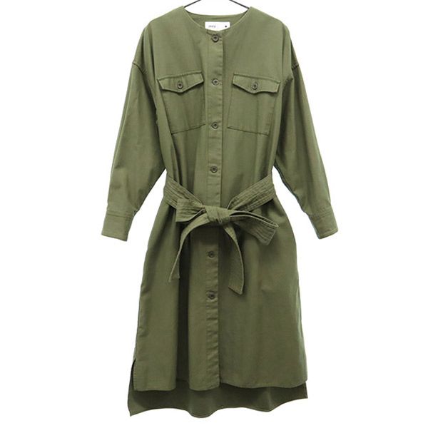 古着 converse TOKYO コンバース トウキョウ ロゴバッジ 長袖 ノーカラーミリタリー シャツワンピース ..