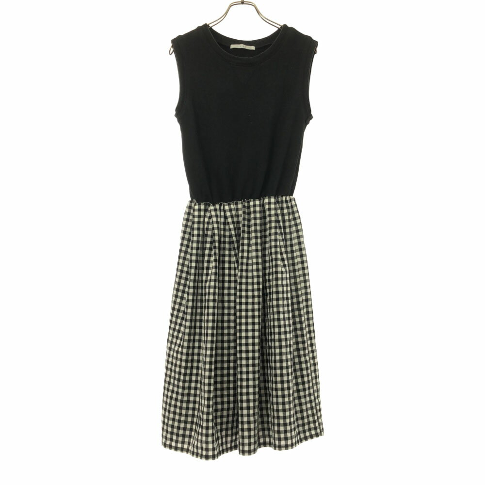 古着 ケイビーエフ ギンガムチェック柄 ノースリーブ ワンピース F ブラック×ホワイト レディース 【中古】