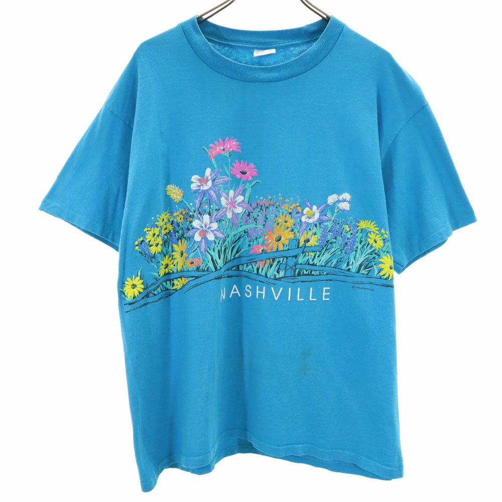 古着 anbil アンビル 90s USA製 花 プリント 半袖 Tシャツ XL ブルー系 オールド ヴィンテージ メンズ 【中古】 【PD】