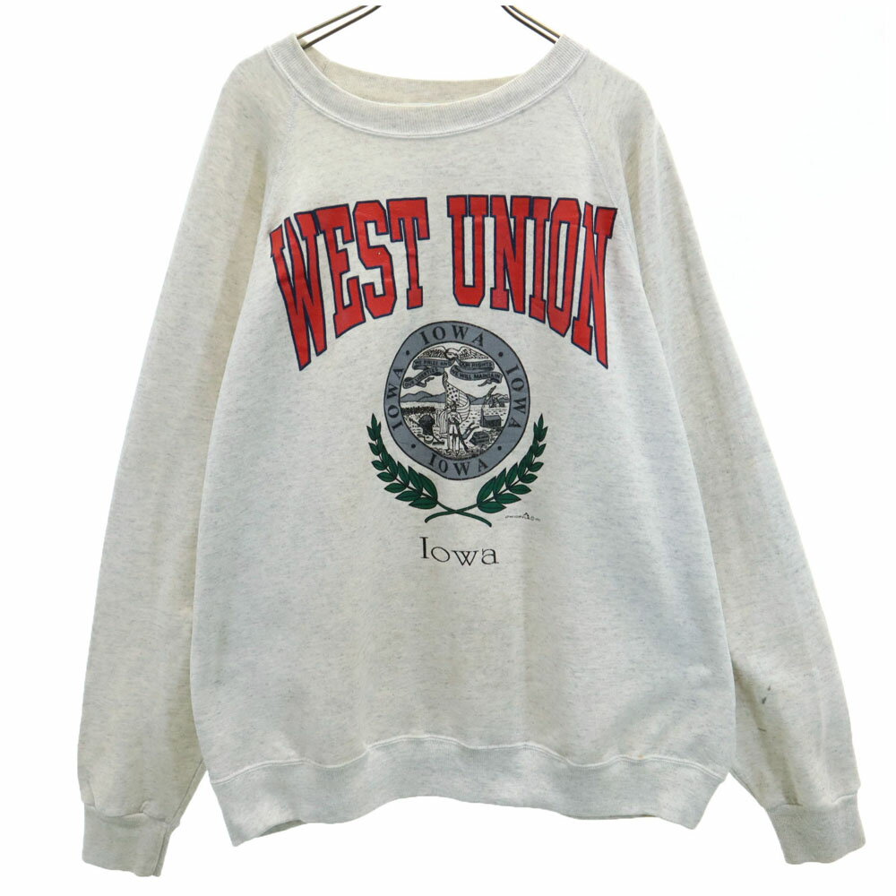樂天商城 - 古着 90s USA製 カレッジプリント 長袖 スウェット トレーナー XXL ライトグレー 裏起毛 ビッグサイズ オールド メンズ 【中古】