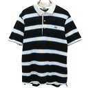 古着 LACOSTE ラコステ 日本製 ボーダー柄 半袖 ポロシャツ 4 ブラック×ホワイト 鹿の子地 メンズ 【中古】(4)