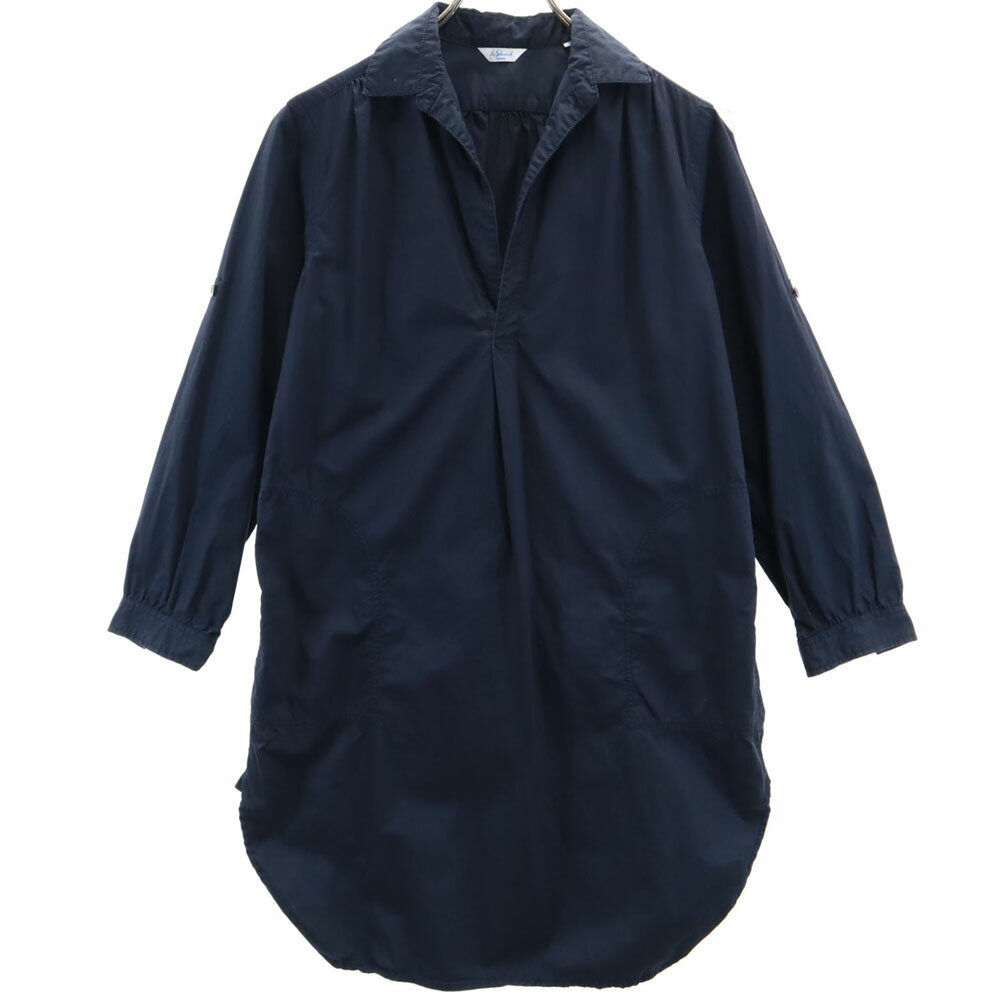古着 ルグラジック LE GLAZIK 日本製 長袖 スキッパー シャツワンピース 36 ネイビー レディース 【中古】 【PD】