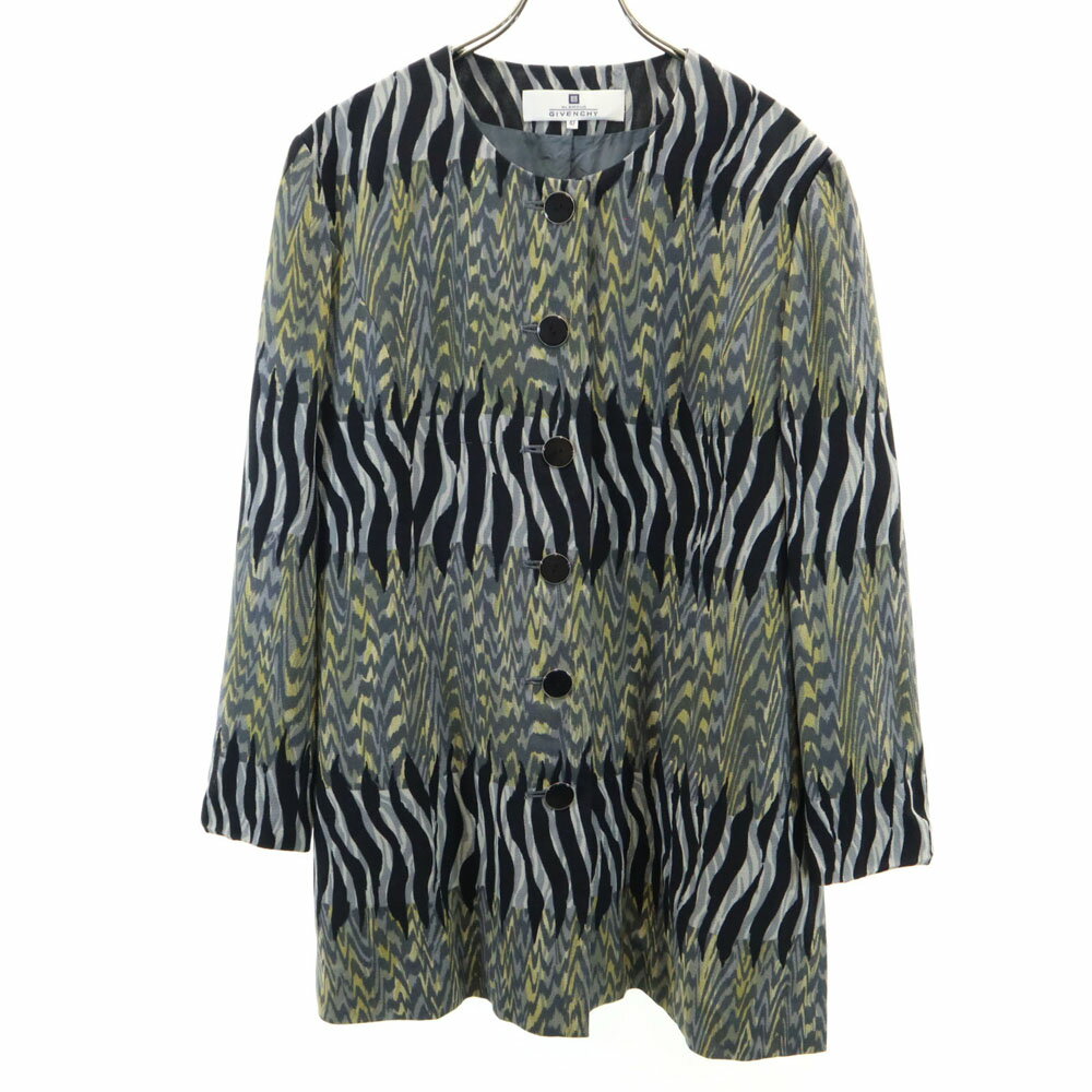 Rakuten - 古着 GIVENCHY ジバンシィ 90s オールド 総柄 ノーカラー ジャケット 42 グレー 他 レディース 【中古】