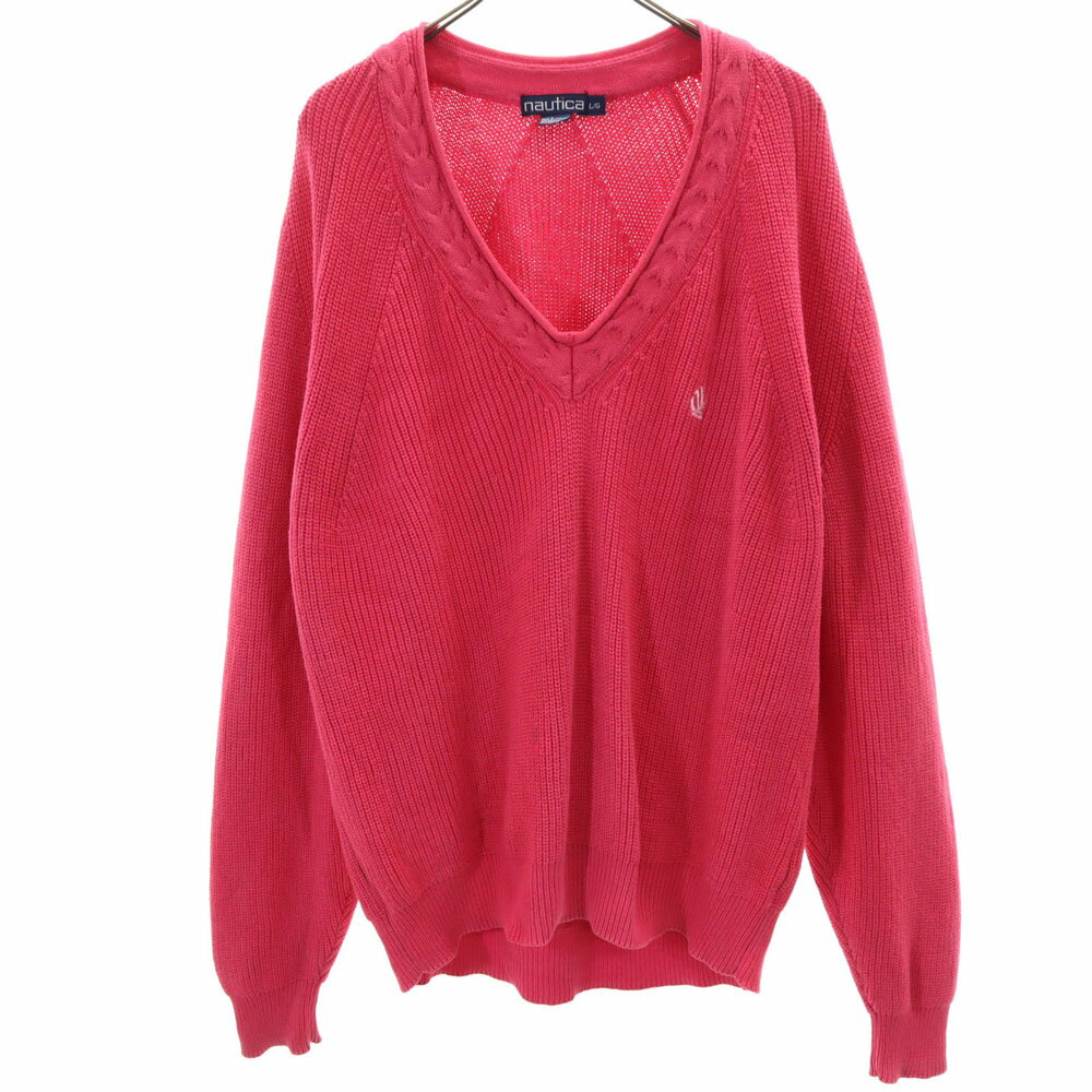 V-Neck - 古着 NAUTICA ノーティカ 90s オールド 長袖 Vネック セーター L ピンク ニット レディース 【中古】 【PD】