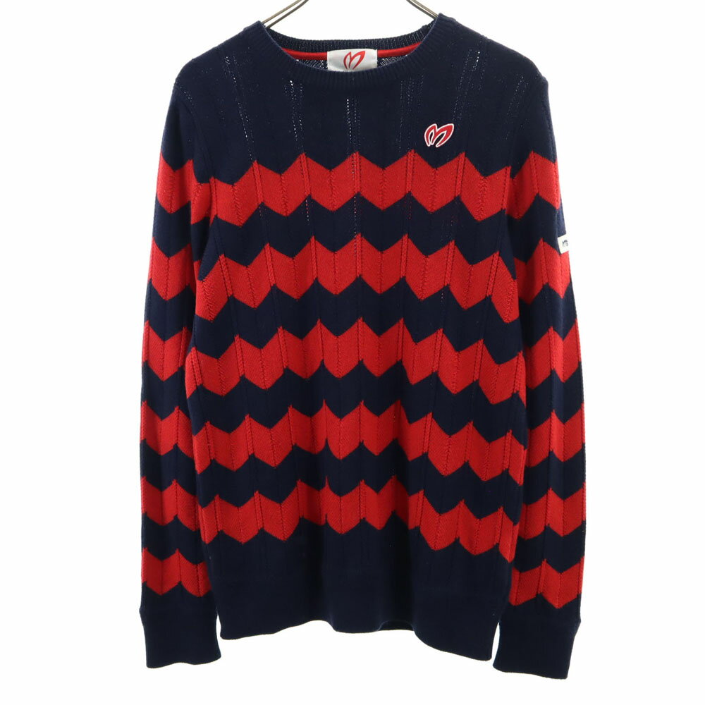 マスターバニーエディション 日本製 ボーダー柄 ゴルフ 長袖 ウール セーター 4 赤×ネイビー MASTER BUNNY EDITION ニット メンズ 【中古】