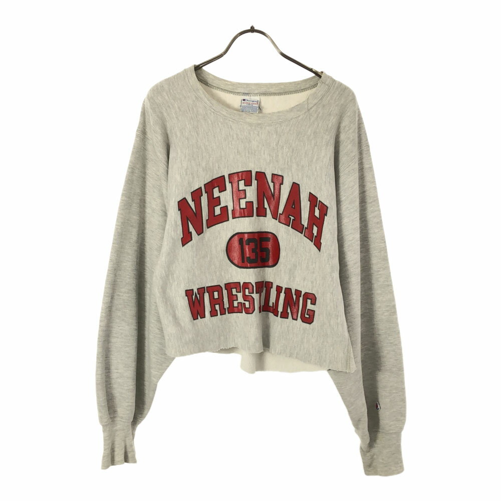 古着 Champion チャンピオン 90s USA製 刺繍タグ オールド 3段 リバースウィーブ プリント 長袖 トレーナー L グレー 裏起毛 メンズ 【中古】(4)