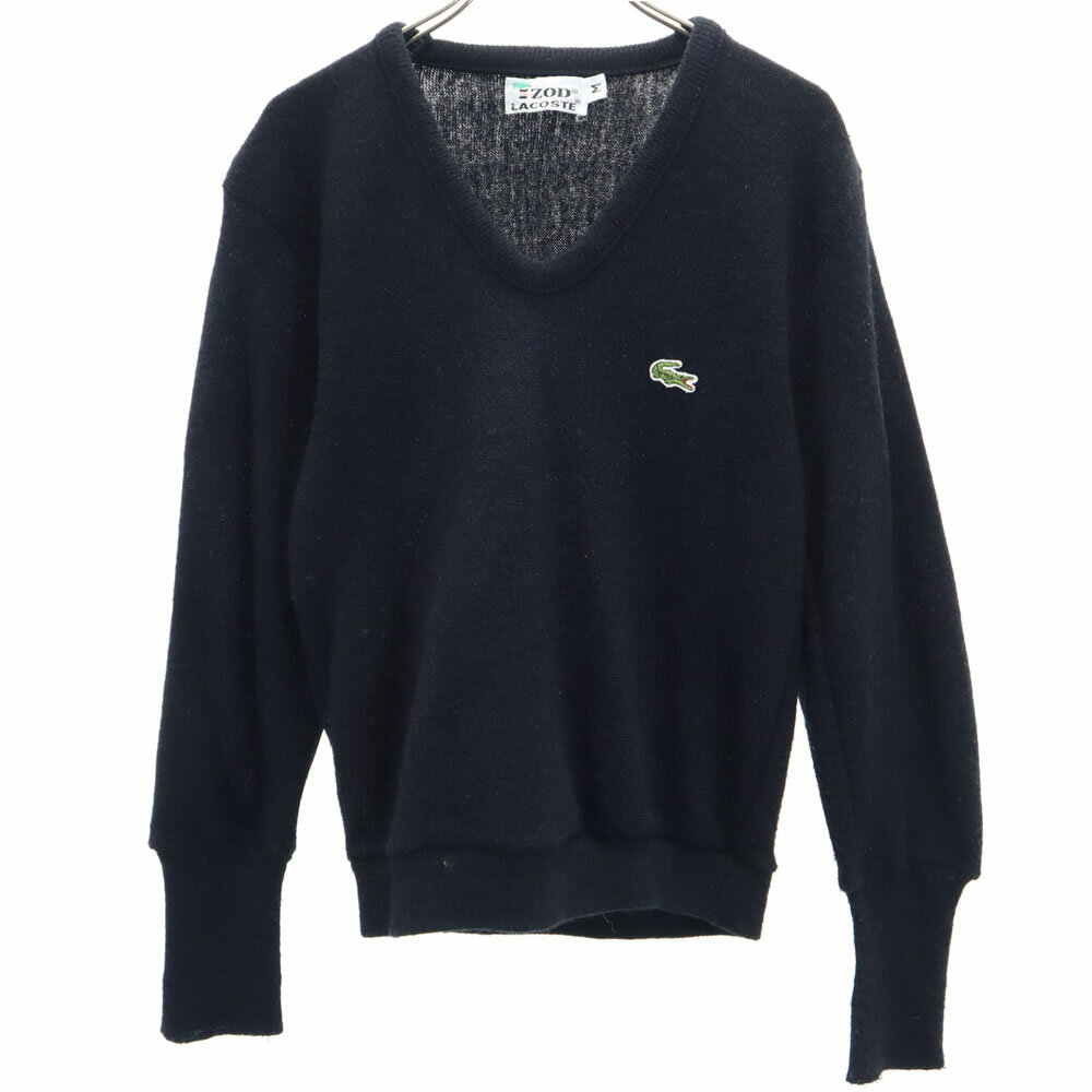古着 LACOSTE ラコステ 70s 糸巻きタグ ヴィンテージ 長袖 セーター M ブラック ニット メンズ 【中古..