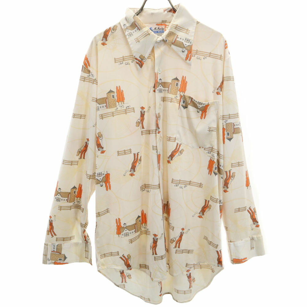 古着 HORSE HEAD 70s ヴィンテージ 総柄 長袖 シャツ XL イエロー系 メンズ 【中古】