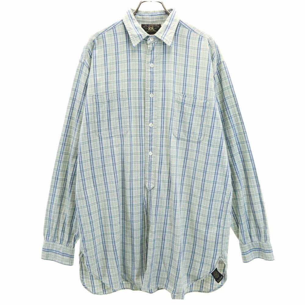 Rakuten - 古着 RRL ダブルアールエル 90s 初期タグ 赤3星 オールド チェック柄 長袖 ハーフボタン シャツ M ブルー系 RALPH LAUREN メンズ 【中古】 【PD】