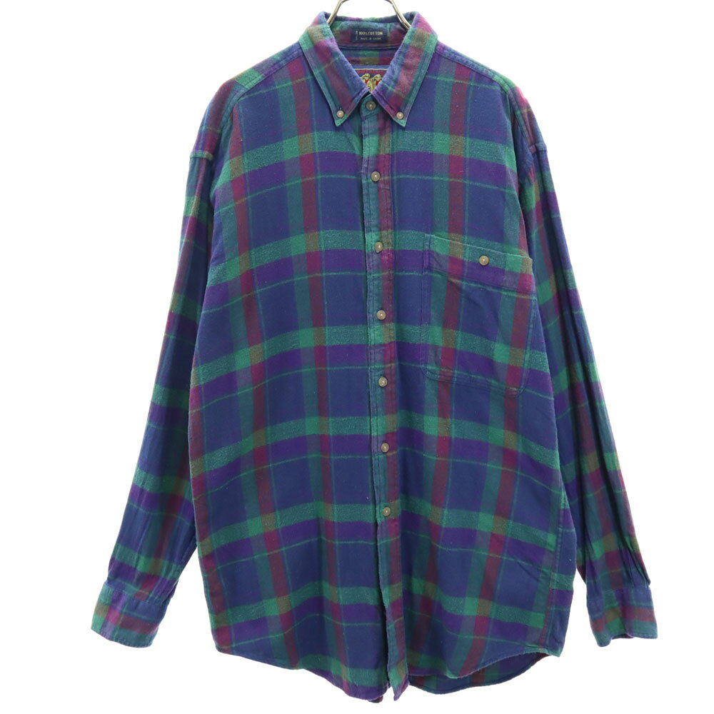 樂天商城 - 古着 RALPH LAUREN ラルフローレン 80s ヴィンテージ チャップス チェック柄 長袖 ボタンダウンシャツ M ネイビー系 フランネル メンズ 【中古】