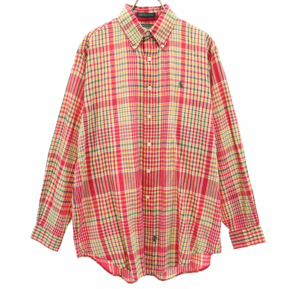 古着 POLO COUNTRY ポロカントリー 80s 90s ラルフローレン ヴィンテージ オールド チェック柄 長袖 ボタンダウンシャツ M レッド系 RALPH LAUREN メンズ 【中古】 【PD】