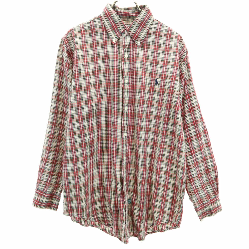 古着 POLO COUNTRY ポロカントリー 80s 90s オールド チェック 長袖 ボタンダウンシャツ S レッド系 ラルフローレン メンズ 【中古】 【PD】