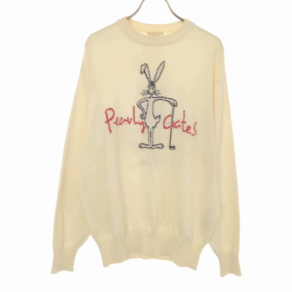 パーリーゲイツ 日本製 ロゴ ゴルフ 長袖 コットン ニット S ホワイト PEARLY GATES セーター メンズ 【中古】