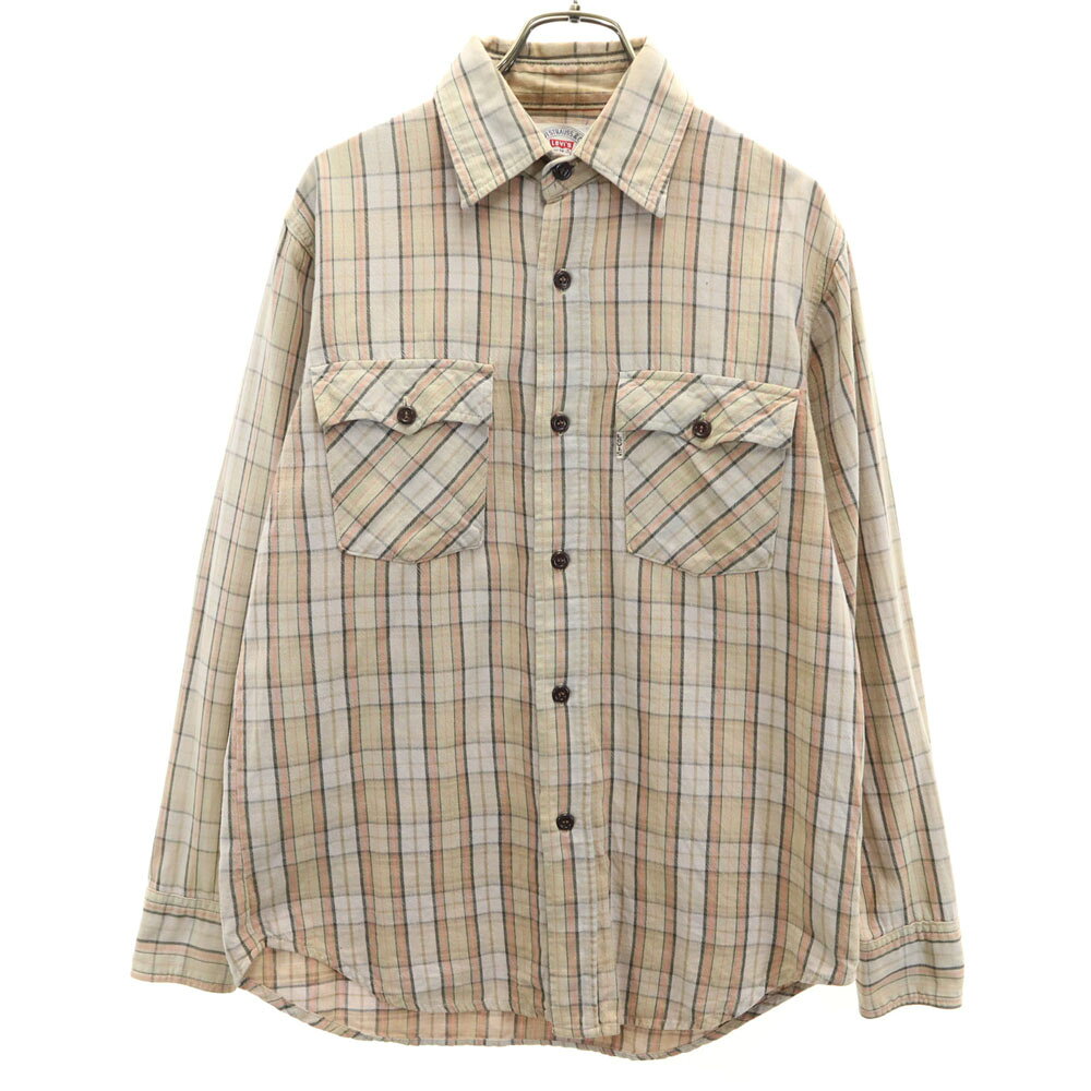 古着 Levi's リーバイス 70s 80s 日本製 ヴィンテージ チェック柄 長袖 シャツ M ベージュ メンズ 【中古】 【PD】