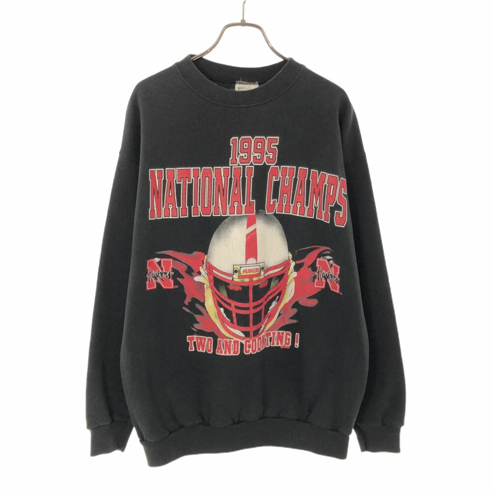 乐天商城 - 古着 TULTEX タルテックス 90s プリント 長袖 スウェット トレーナー L ブラック オールド メンズ 【中古】 【PD】