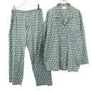 古着 GIVENCHY ジバンシィ 日本製 総柄 長袖 ルームウェア 上下 セットアップ グリーン系 パジャマ メンズ 【中古】 【PD】