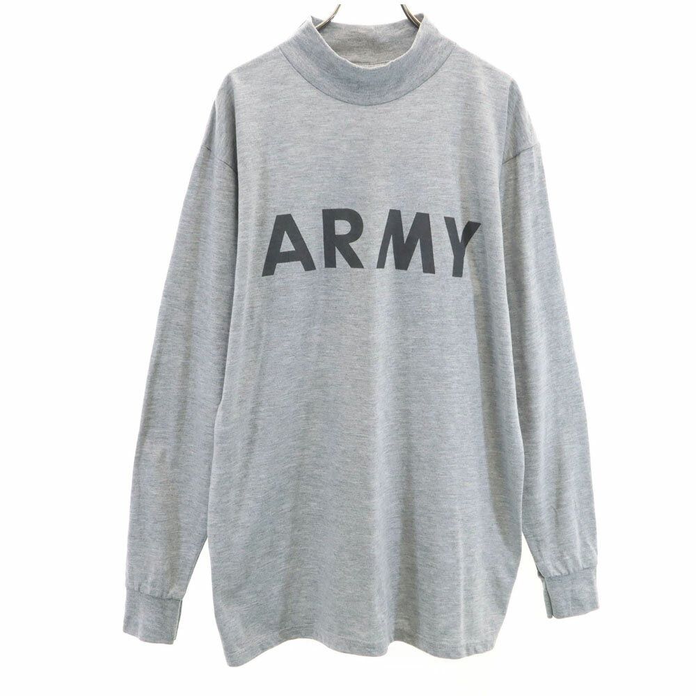 古着 US ARMY アメリカ軍 90s SPO オールド トレーニング ARMY 長袖 モックネック Tシャツ M グレー ロ..