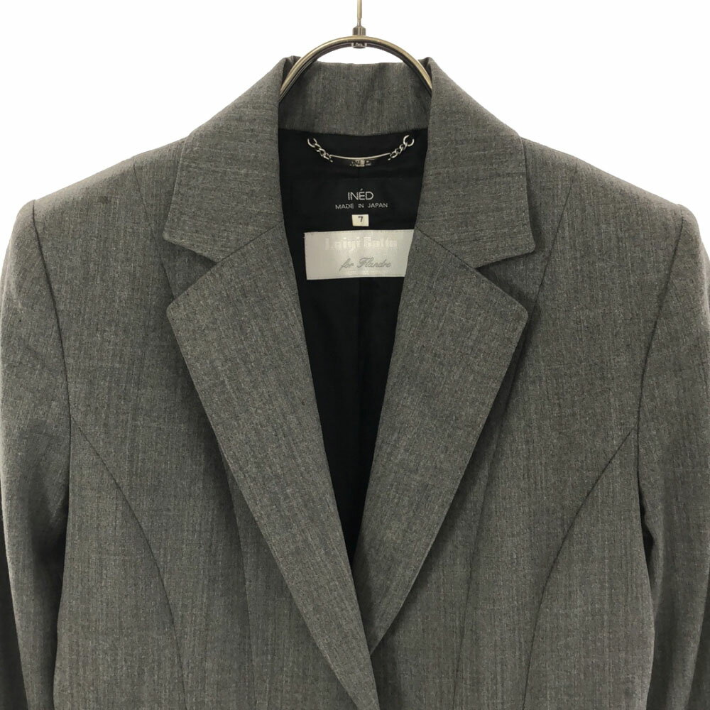 古着 INED イネド 日本製 ウール ショート丈 テーラードジャケット 7 グレー フランドル レディース 【中古】