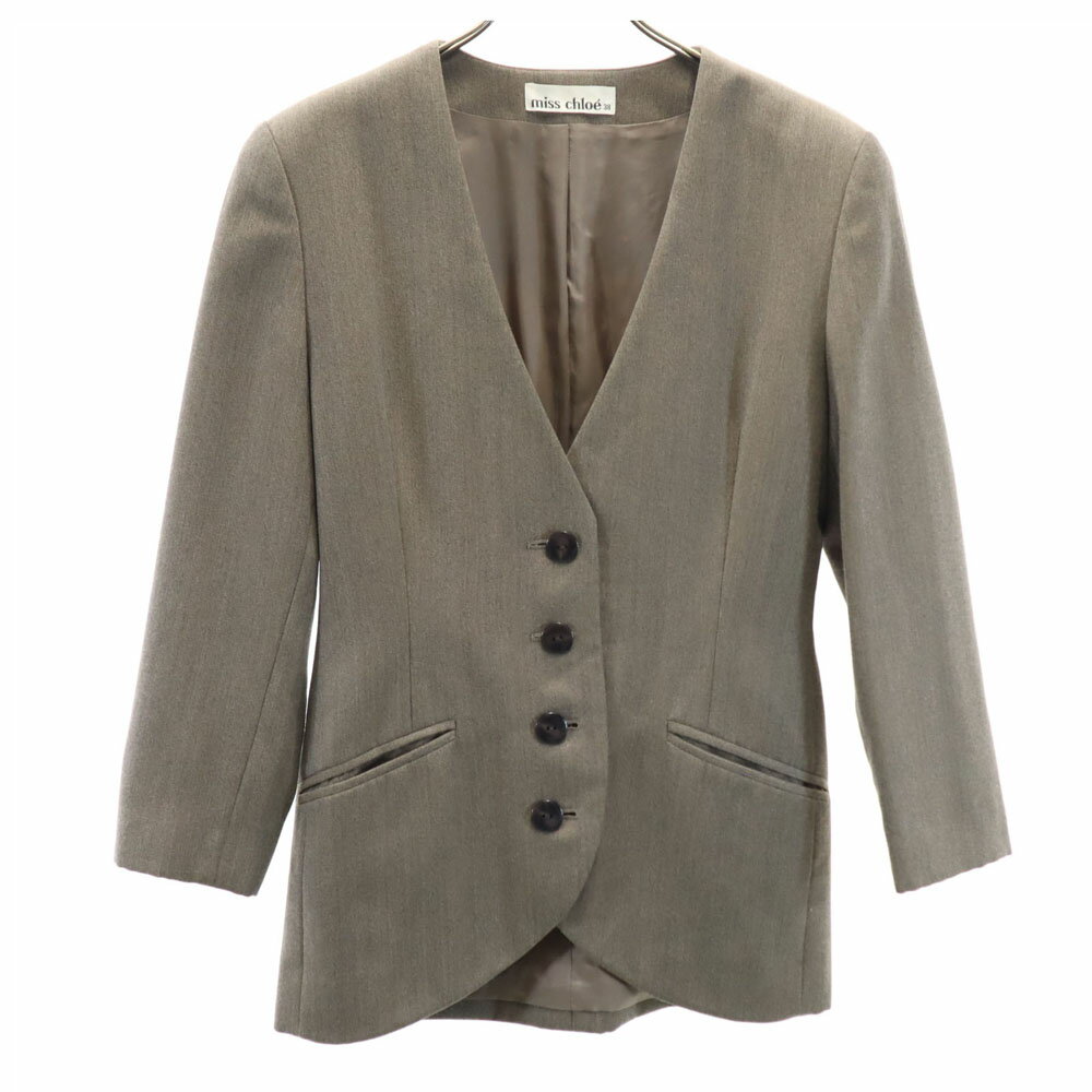 古着 miss chloe ミスクロエ 日本製 ウール ノーカラー ジャケット 38 グレー レディース 【中古】