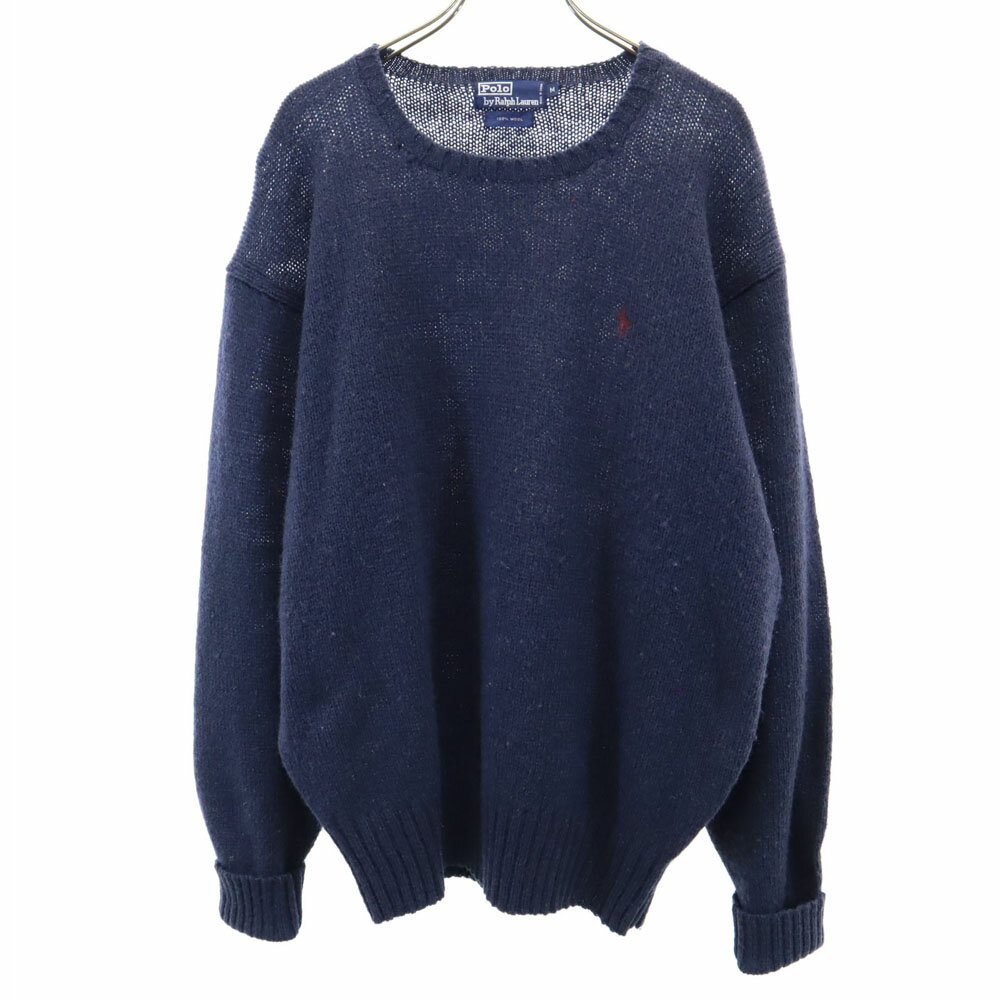 古着 Polo by Ralph Lauren ポロバイラルフローレン ウール 長袖 セーター M ネイビー ニット メンズ 【中古】 【PD】