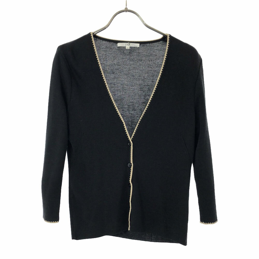 古着 23区 23ku ウールブレンド 7分袖 ニットカーディガン 38 ブラック×ホワイト レディース 【中古】