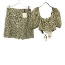 古着 未使用 ZARA ザラ リネンブレンド 花柄 半袖 カットソー 上下 セットアップ XS/S イエロー系 ショートパンツ タグ付き レディース 【中古】 【PD】
