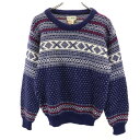 古着 L.L.Bean エルエルビーン 80s ノルウェー製 ヴィンテージ フェアアイル柄 長袖 セーター M ネイビー ニット レディース 【中古】 【PD】
