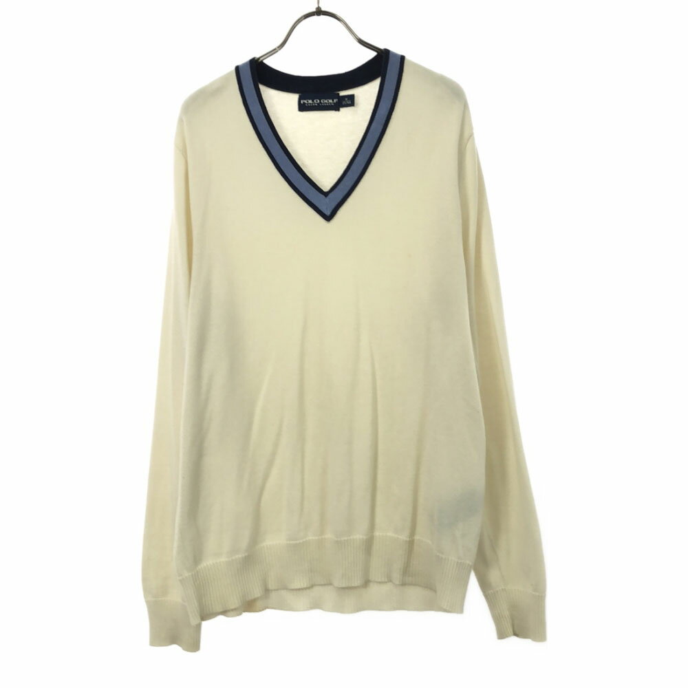 ポロゴルフラルフローレン カシミヤブレンド ゴルフ 長袖 Vネック セーター M ホワイト系 POLO GOLF RALPH LAUREN ニット メンズ 【中古】