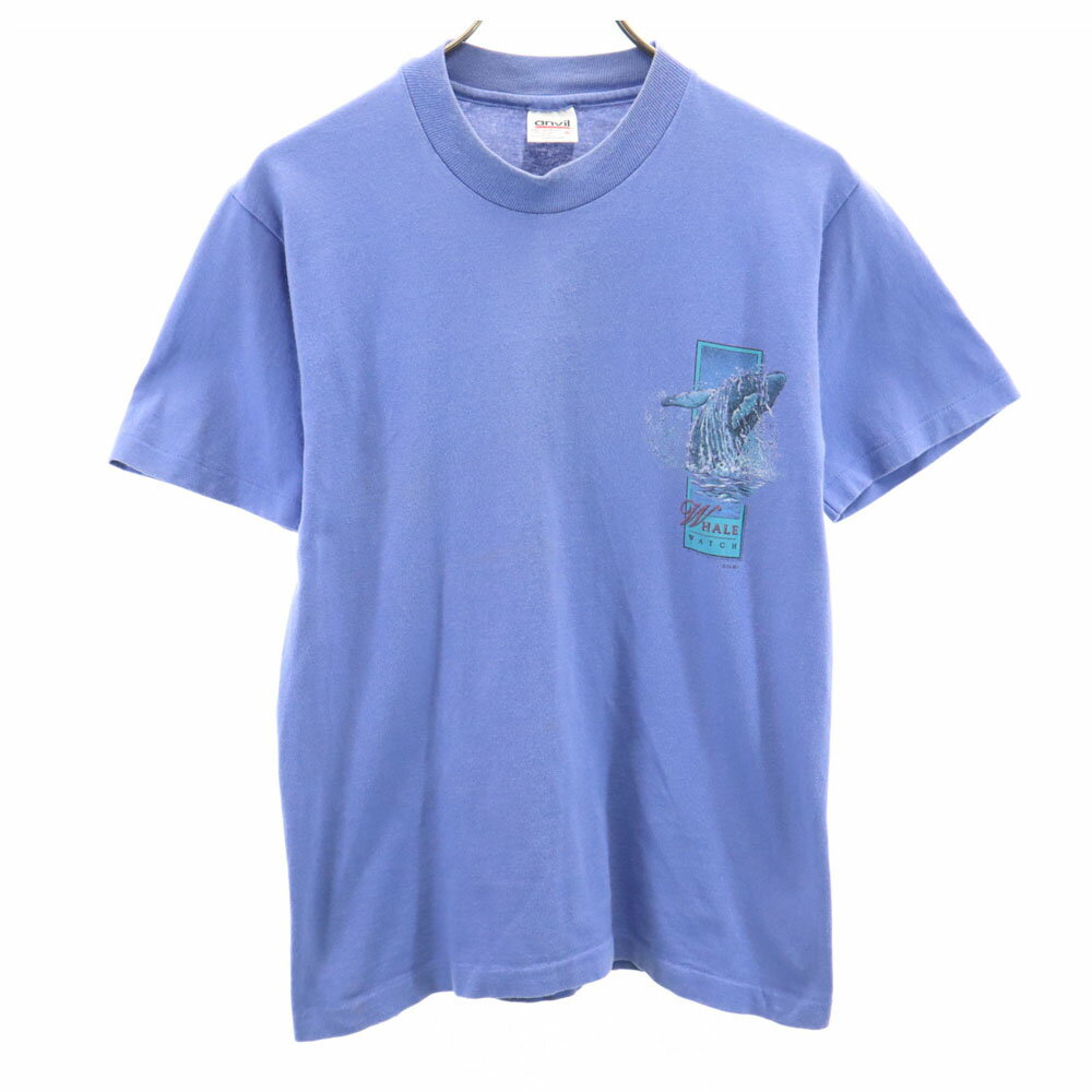 古着 anbil アンビル 90s USA製 オールド バックプリント 半袖 Tシャツ S ブルー系 クジラ メンズ 【中古】 【PD】