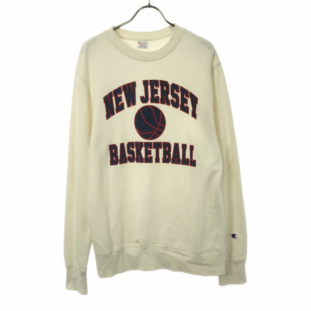 古着 チャンピオン Champion プリント 長袖 スウェット トレーナー M ホワイト メンズ 【中古】
