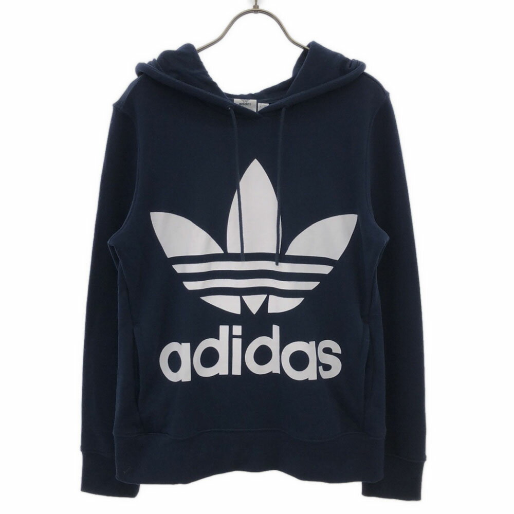 乐天商城 - 古着 adidas アディダス トレフォイルロゴ 長袖 スウェットパーカー M ネイビー メンズ 【中古】 【PD】
