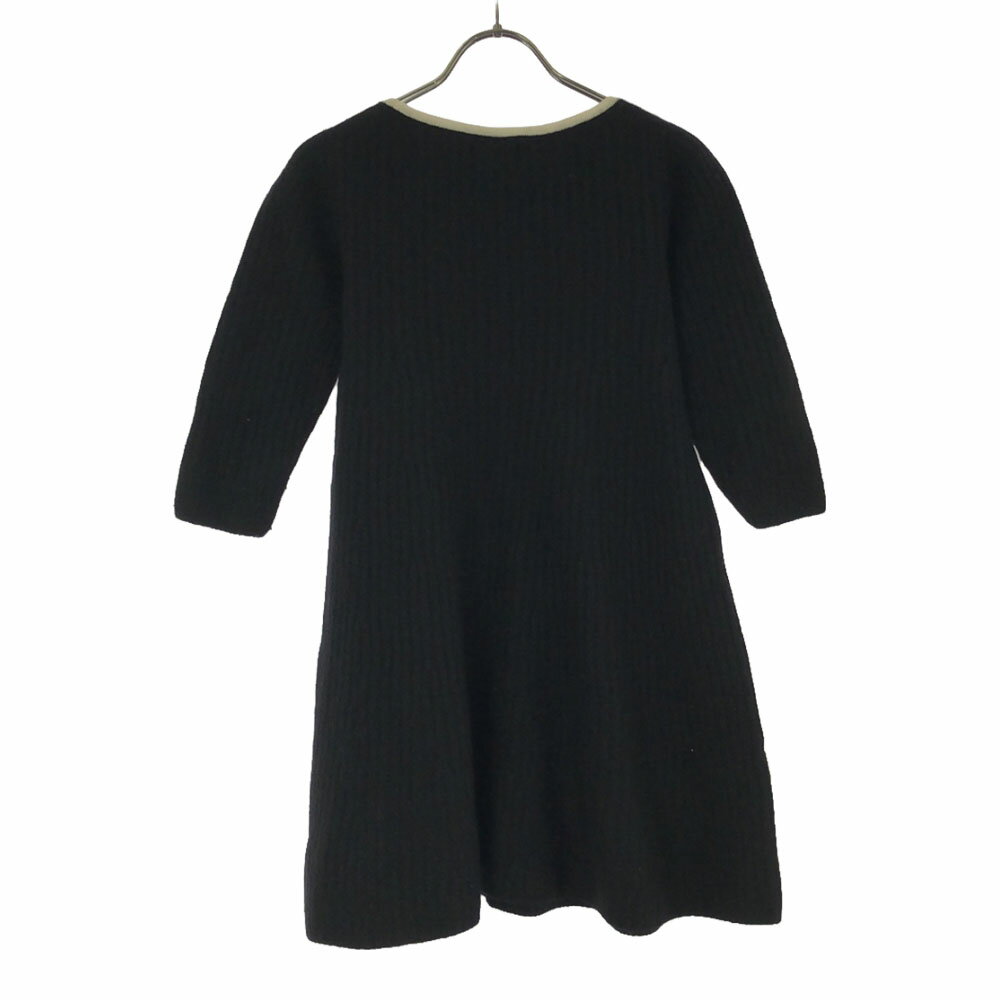 古着 FRED PERRY フレッドペリー 日本製 ウール 5分袖 ニット チュニック 8 ブラック レディース 【中古】 【PD】