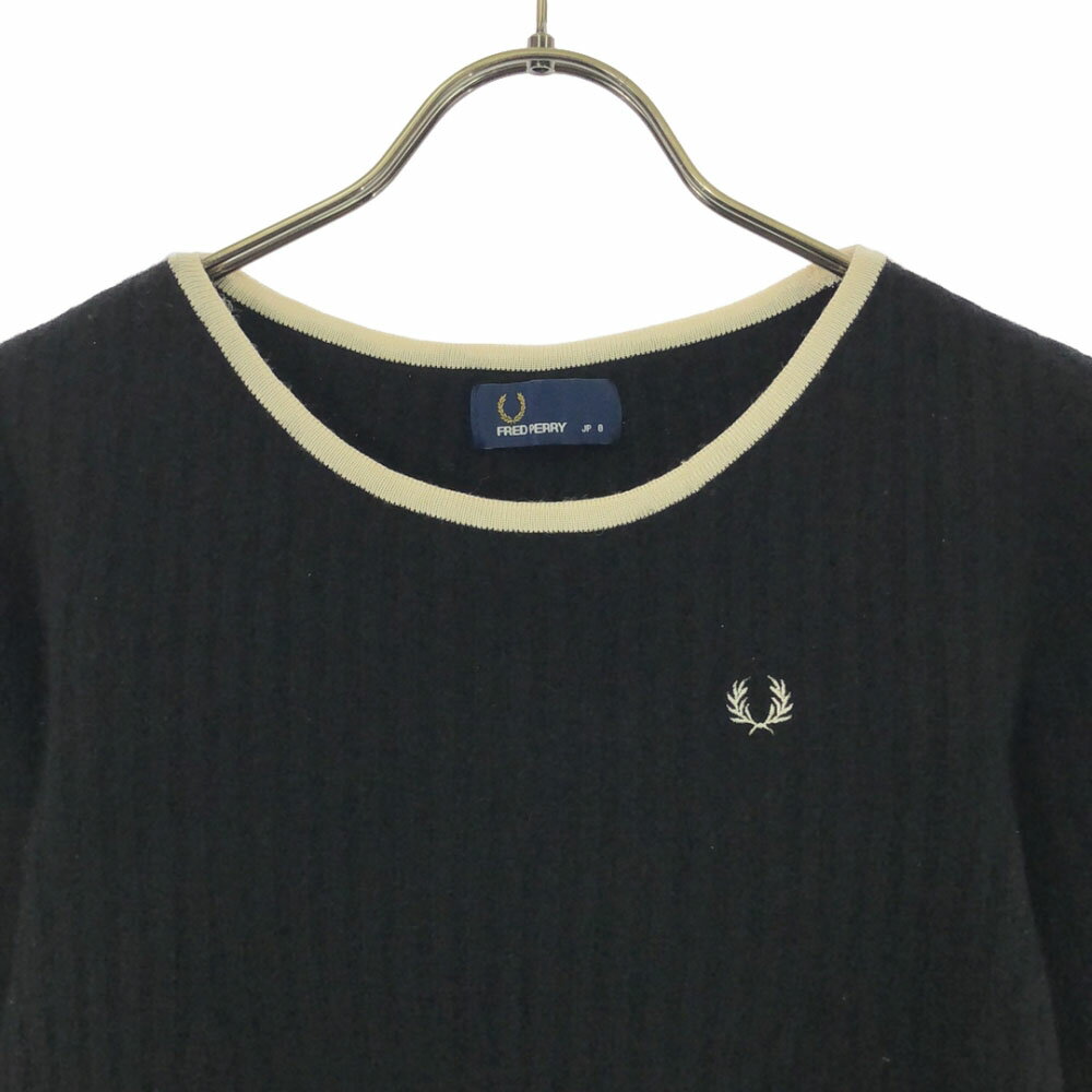 古着 FRED PERRY フレッドペリー 日本製 ウール 5分袖 ニット チュニック 8 ブラック レディース 【中古】 【PD】