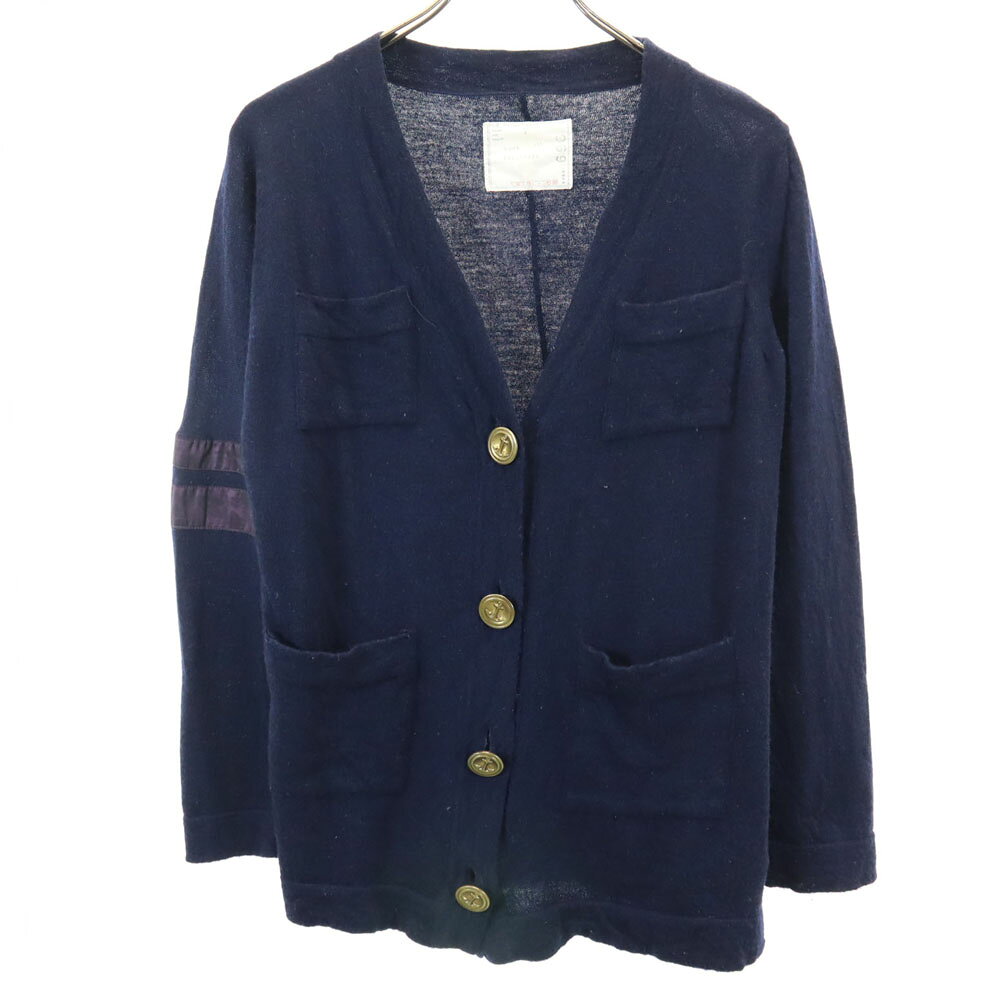 樂天商城 - 古着 Sacai サカイ 日本製 長袖 Vネック ニットカーディガン 2 ネイビー レディース 【中古】