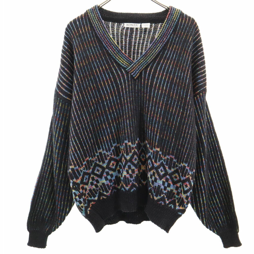古着 KOMAN 80s 90s オールド 長袖 Vネック セーター XL ダークブラウン系 ニット メンズ 【中古】