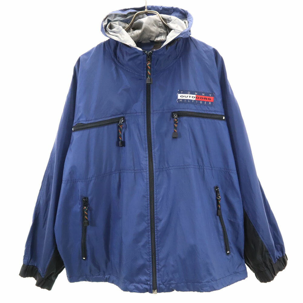 古着 TOMMY HILFIGER トミーヒルフィガー 90s オールド フラッグタグ ナイロンジャケット L ネイビー×ベージュ OUTDOORS メンズ 【中古】