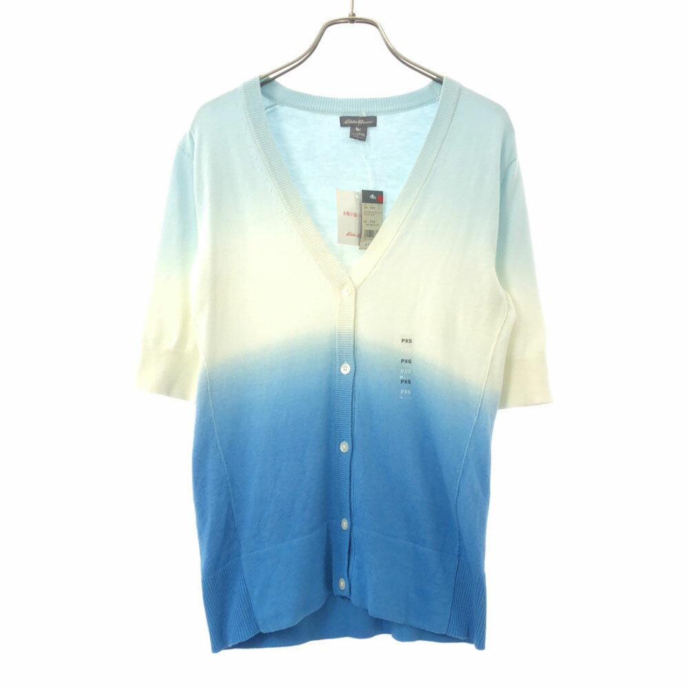 古着 Eddie Bauer エディーバウアー 未使用 5分袖 ニットカーディガン PXS ホワイト×ブルー タグ付き レディース 【中古】