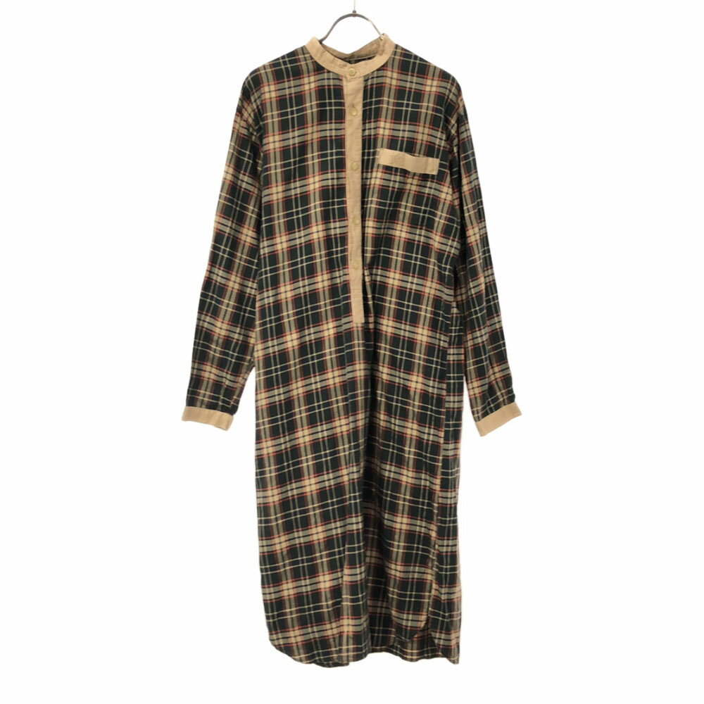 古着 DAKS ダックス チェック 長袖 バンドカラー シャツワンピース ダークグリーン×ベージュ レディース 【中古】