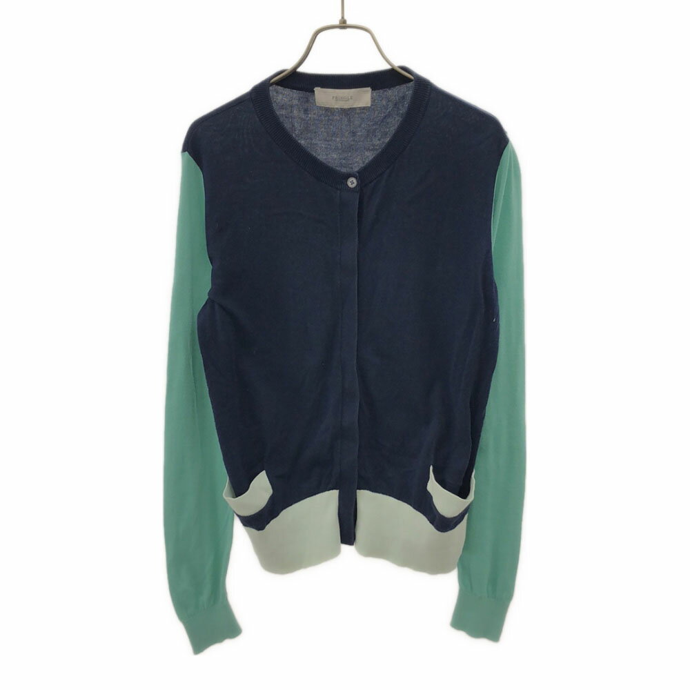 古着 Pringle of Scotland プリングルオブスコットランド 長袖 コットン ニットカーディガン S ネイビ..