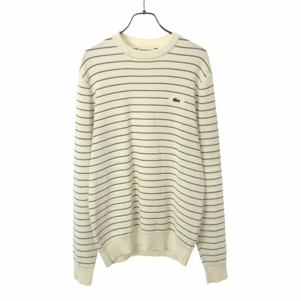 古着 LACOSTE ラコステ ボーダー 長袖 サーマル コットンニット セーター XS ホワイト×ブラック メンズ 【中古】