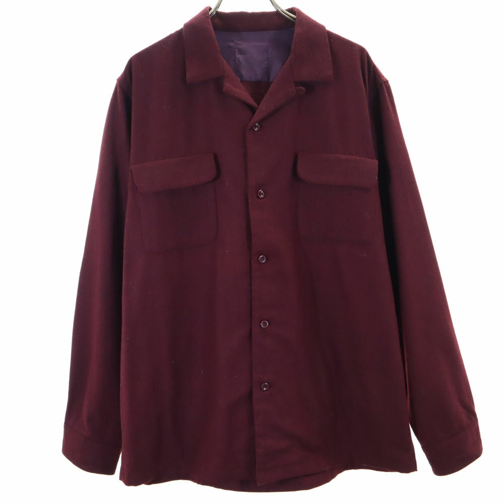 樂天商城 - 古着 VINTAGE ヴィンテージ 50s 60s 開襟 長袖 オープンカラーシャツ ボルドー メンズ 【中古】
