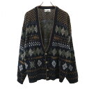 古着 シティーストリーツ 90s オールド アーガイル柄 長袖 Vネック ニットカーディガン L ブラック 他 メンズ 【中古】 【PD】