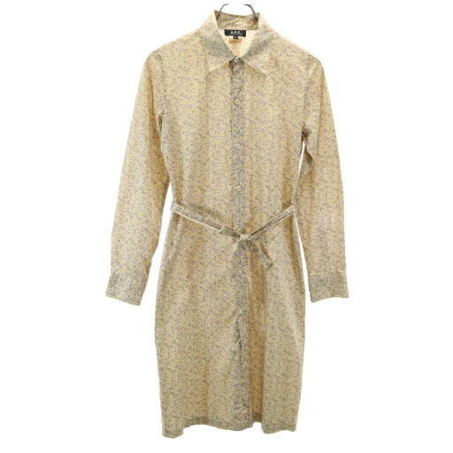 古着 A.P.C. アーペーセー フランス製 総柄 長袖 シャツワンピース 36 イエロー系 レディース 【中古】 【PD】 古着 A.P.C. アーペーセー フランス製 総柄 長袖 シャツワンピース 36 イエロー系 レディース 【中古】 【PD】