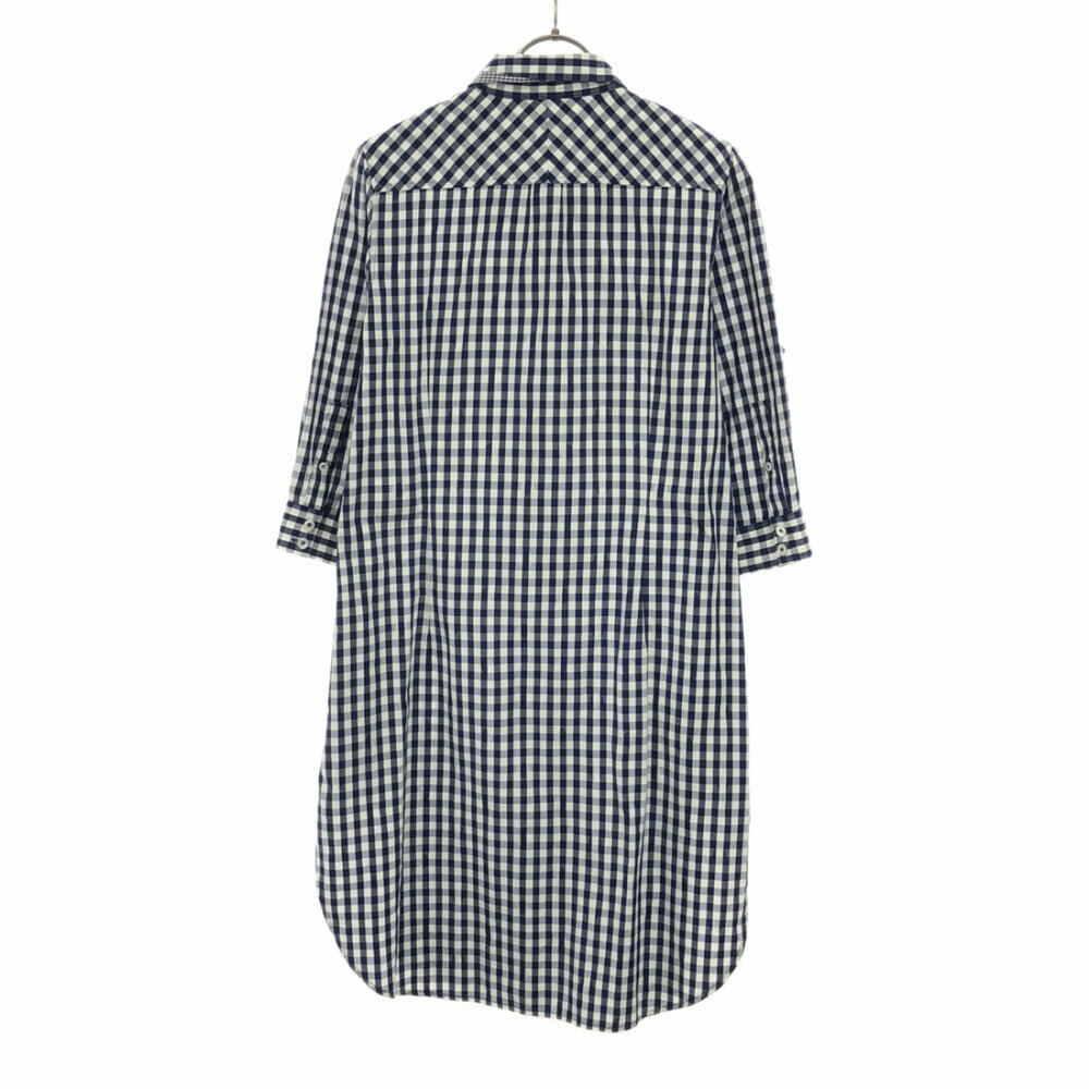 カオルラボ 日本製 チェック×ドット柄 7分袖 シャツワンピース F ネイビー×ホワイト CHAOLU lab レディース 【中古】